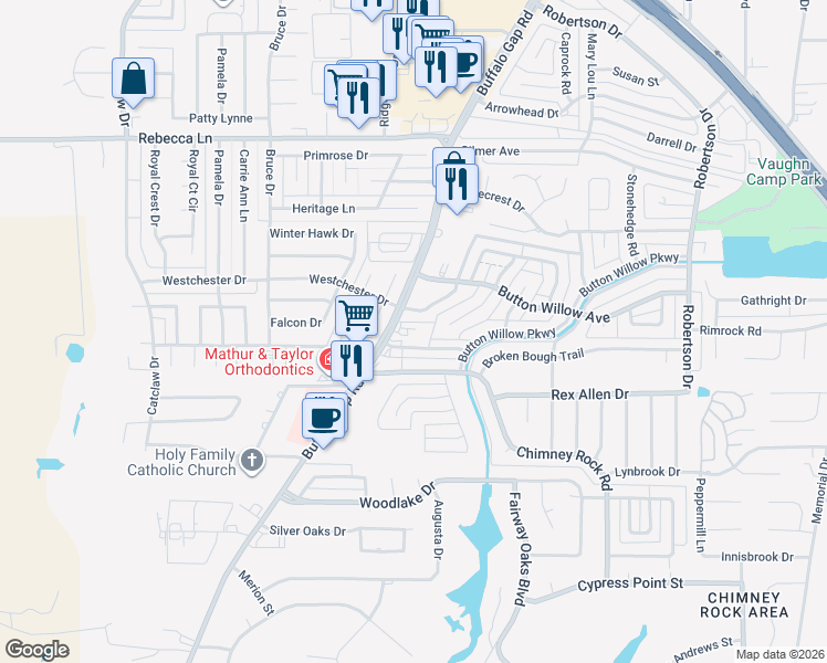 map of restaurants, bars, coffee shops, grocery stores, and more near 3202 Chimney Circle in Abilene