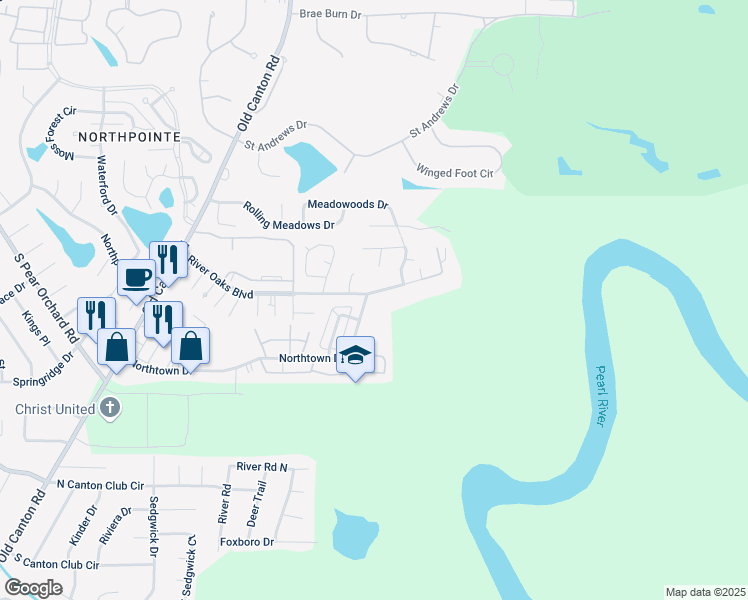 map of restaurants, bars, coffee shops, grocery stores, and more near 2419 River Oaks Blvd in Jackson