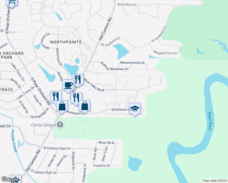 map of restaurants, bars, coffee shops, grocery stores, and more near 7 Greenwing Court in Jackson