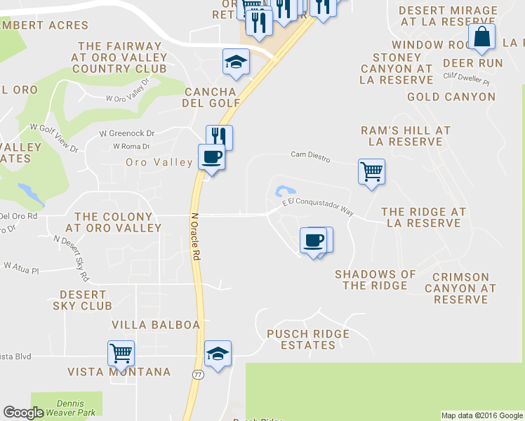 map of restaurants, bars, coffee shops, grocery stores, and more near 775 East Camino Corrida in Tucson