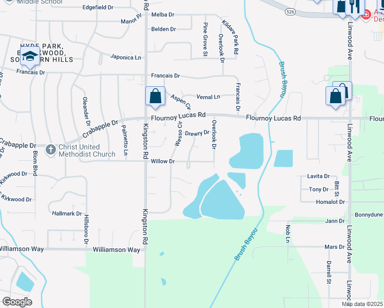 map of restaurants, bars, coffee shops, grocery stores, and more near 9533 Pine Cove Drive in Shreveport