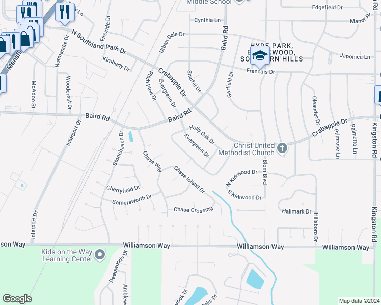 map of restaurants, bars, coffee shops, grocery stores, and more near 2054 Pitch Pine Drive in Shreveport
