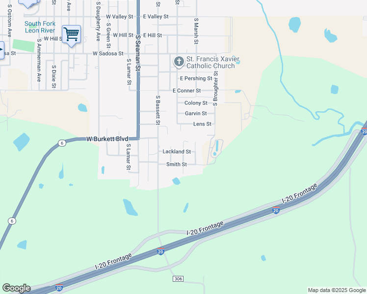 map of restaurants, bars, coffee shops, grocery stores, and more near 1300 Slay Street in Eastland