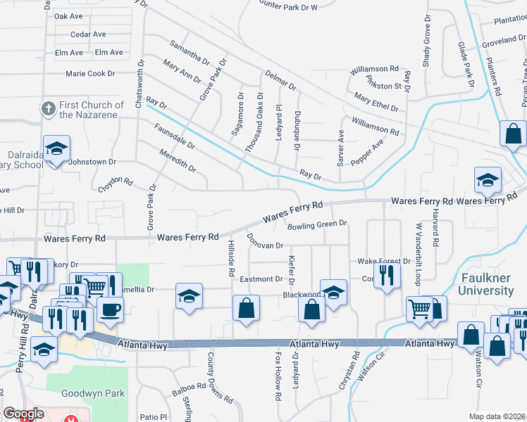 map of restaurants, bars, coffee shops, grocery stores, and more near 4355-4367 Wares Ferry Road in Montgomery