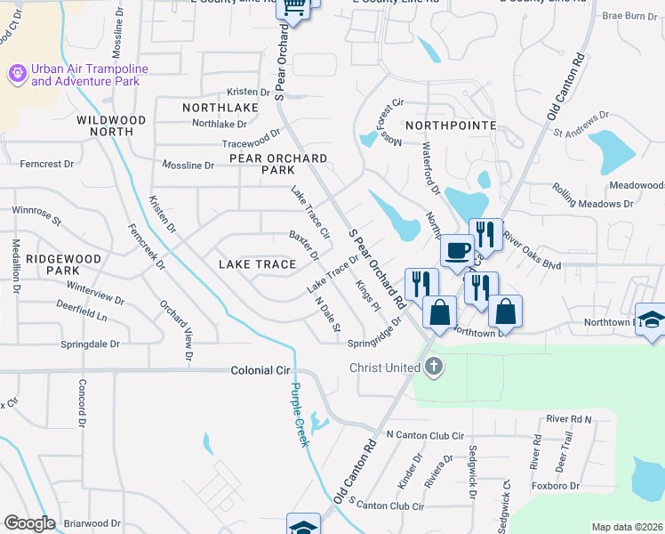 map of restaurants, bars, coffee shops, grocery stores, and more near 5875 Baxter Drive in Jackson