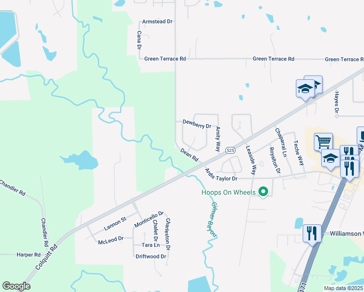 map of restaurants, bars, coffee shops, grocery stores, and more near 9442 West Montego Lane in Shreveport