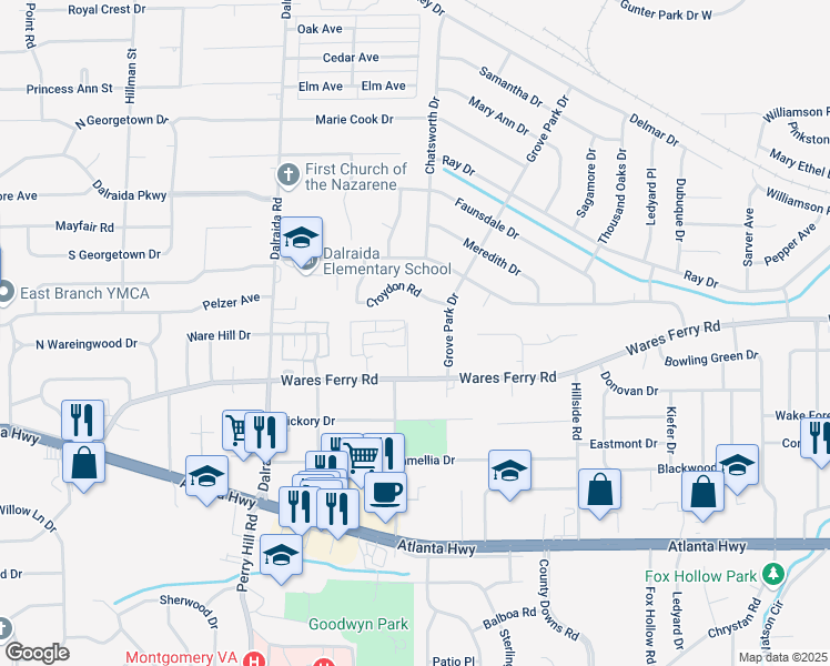 map of restaurants, bars, coffee shops, grocery stores, and more near 362 Monette Street in Montgomery