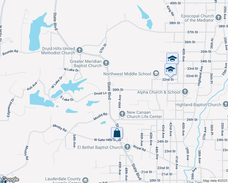 map of restaurants, bars, coffee shops, grocery stores, and more near 4917 30th Street in Meridian