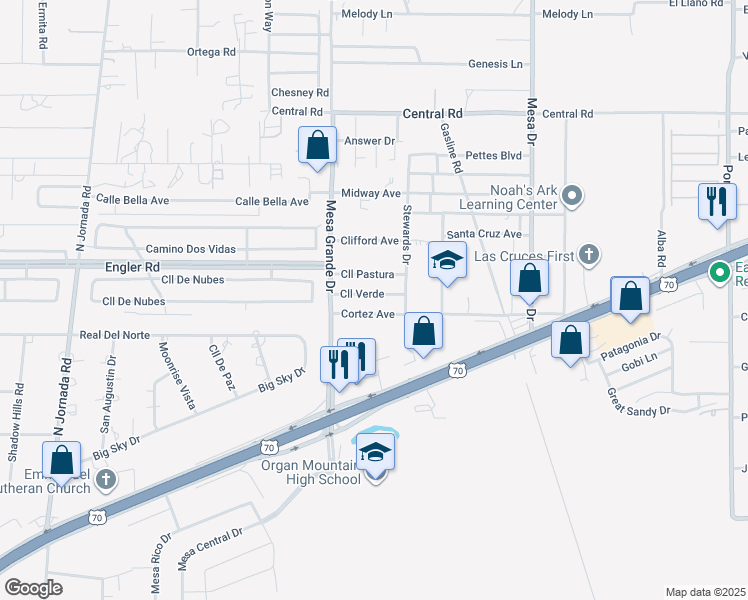 map of restaurants, bars, coffee shops, grocery stores, and more near 5084 Calle Verde in Las Cruces