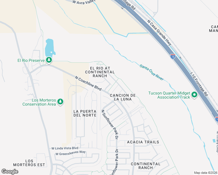 map of restaurants, bars, coffee shops, grocery stores, and more near 9966 North Scarlet Ranges Lane in Tucson