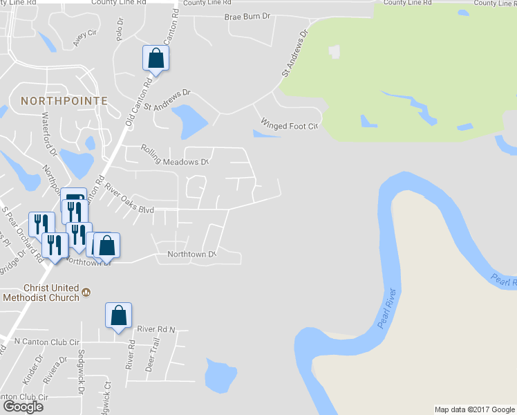 map of restaurants, bars, coffee shops, grocery stores, and more near 2467 River Oaks Boulevard in Jackson