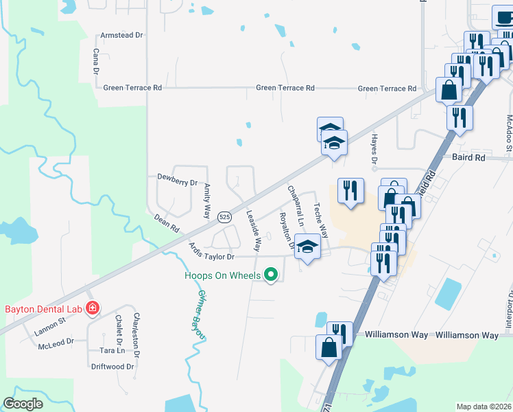 map of restaurants, bars, coffee shops, grocery stores, and more near 9415 Royalton Drive in Shreveport