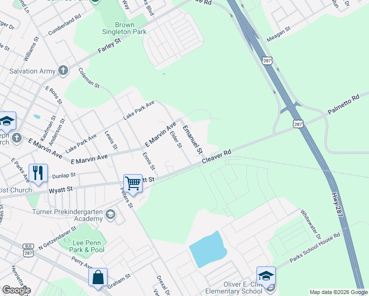 map of restaurants, bars, coffee shops, grocery stores, and more near 231 Emanuel Street in Waxahachie