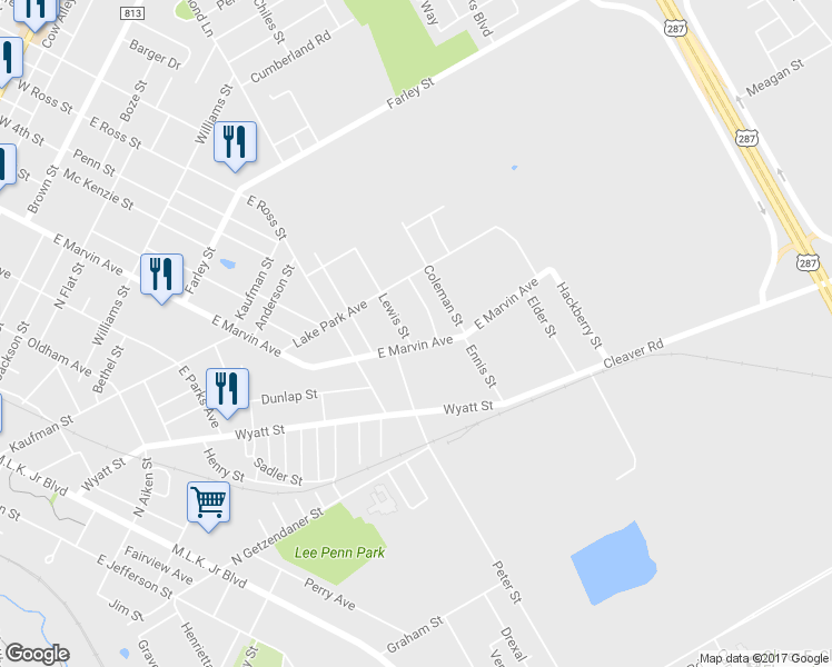 map of restaurants, bars, coffee shops, grocery stores, and more near 1201 East Marvin Avenue in Waxahachie