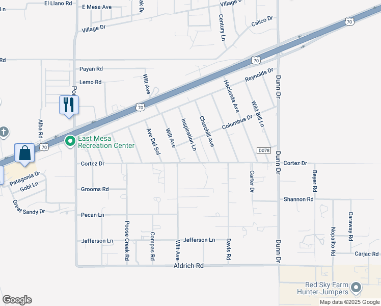 map of restaurants, bars, coffee shops, grocery stores, and more near 6550 Inspiration Lane in Las Cruces