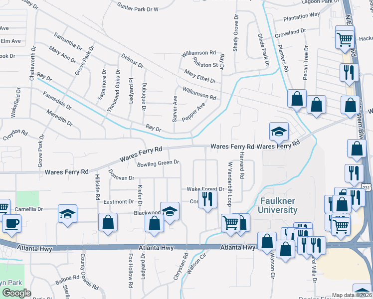 map of restaurants, bars, coffee shops, grocery stores, and more near 531-575 Jule Drive in Montgomery