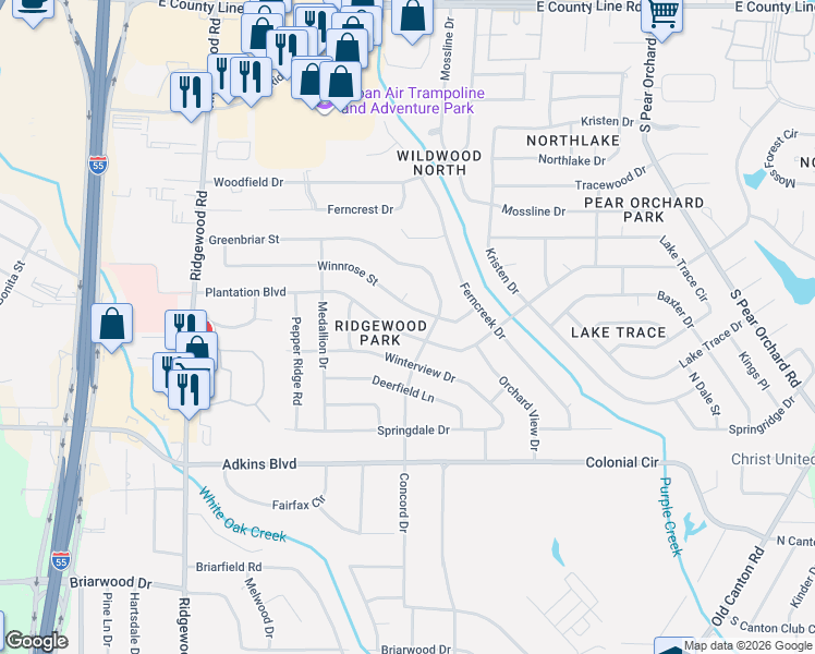 map of restaurants, bars, coffee shops, grocery stores, and more near 1245 Winnrose Street in Jackson