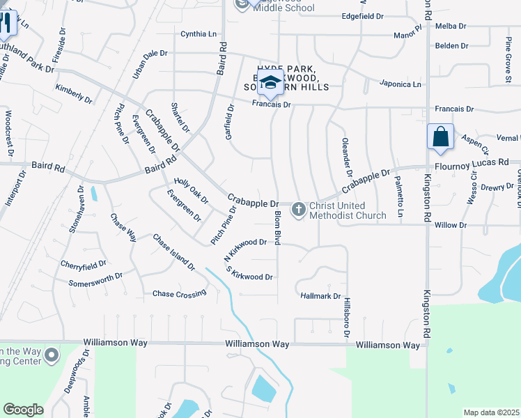 map of restaurants, bars, coffee shops, grocery stores, and more near 2007 Crabapple Drive in Shreveport