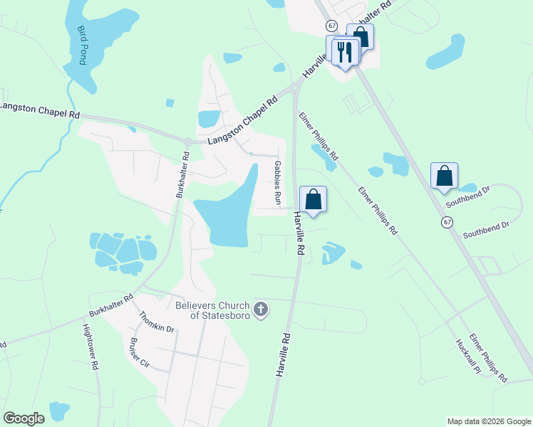 map of restaurants, bars, coffee shops, grocery stores, and more near 2302 Sydneys Chase in Statesboro