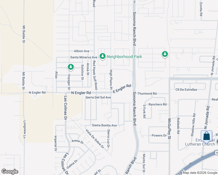 map of restaurants, bars, coffee shops, grocery stores, and more near 3635 Sierra Del Sol Avenue in Las Cruces