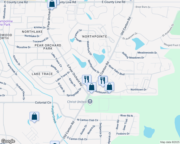map of restaurants, bars, coffee shops, grocery stores, and more near 211 Stoney Brook Cove in Jackson