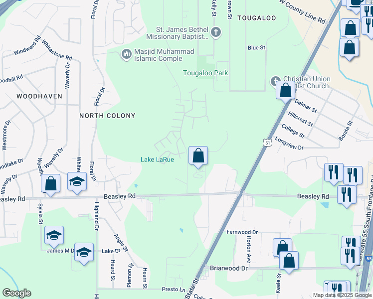 map of restaurants, bars, coffee shops, grocery stores, and more near Glencross Drive in Jackson