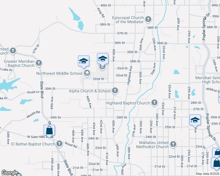 map of restaurants, bars, coffee shops, grocery stores, and more near 4001-4099 31st St in Meridian