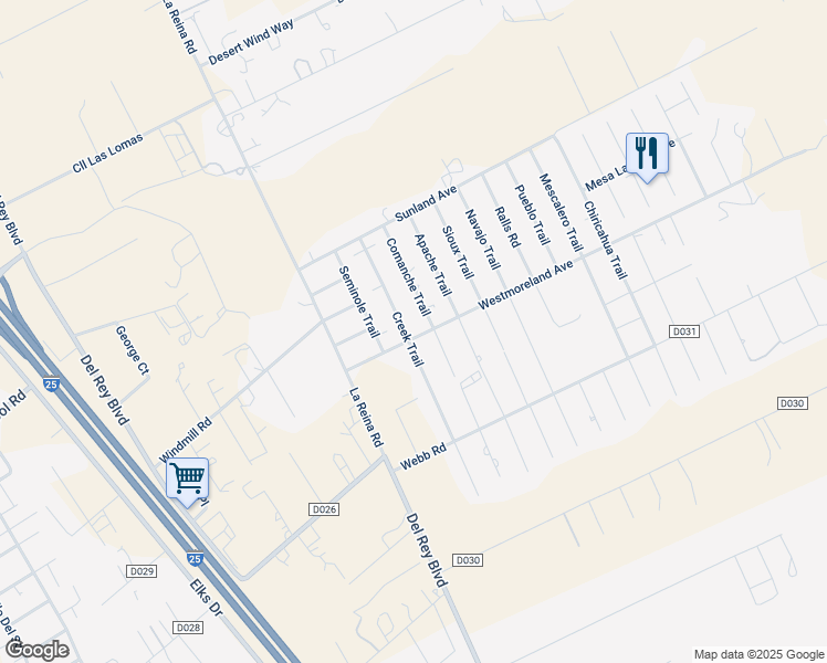 map of restaurants, bars, coffee shops, grocery stores, and more near 5211 Comanche Trail in Las Cruces