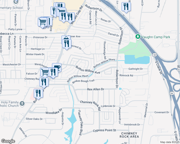 map of restaurants, bars, coffee shops, grocery stores, and more near 2802 Button Willow Parkway in Abilene