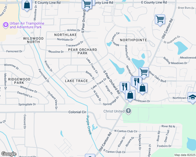 map of restaurants, bars, coffee shops, grocery stores, and more near 5912 Lake Trace Circle in Jackson