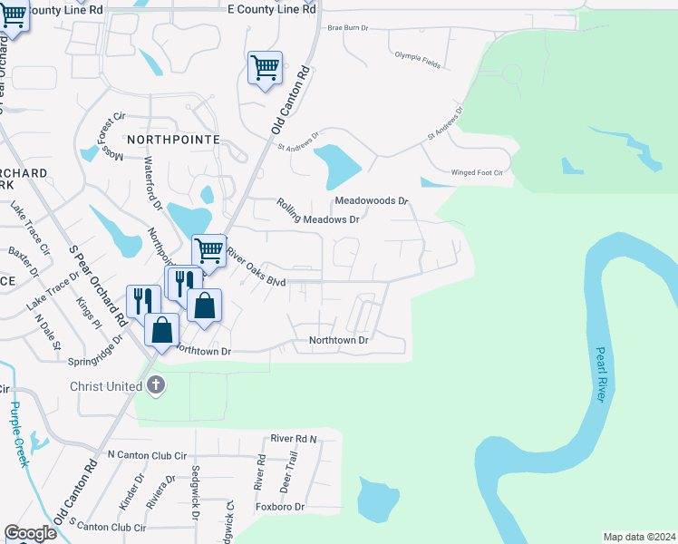 map of restaurants, bars, coffee shops, grocery stores, and more near 39A Northtown Road in Jackson