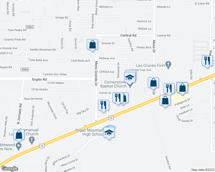 map of restaurants, bars, coffee shops, grocery stores, and more near 5071 Calle Verde in Las Cruces
