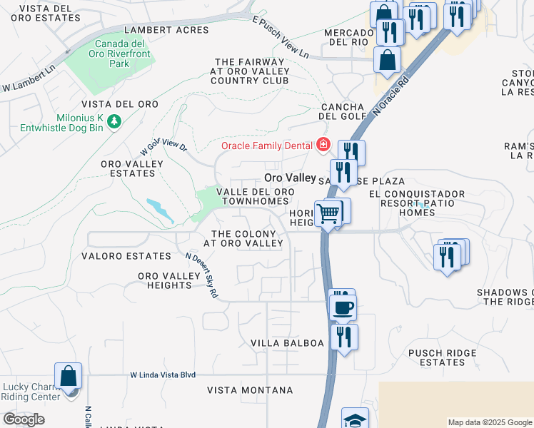 map of restaurants, bars, coffee shops, grocery stores, and more near 216 East Crooked Stick Drive in Tucson
