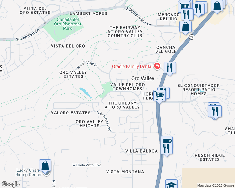 map of restaurants, bars, coffee shops, grocery stores, and more near 10 Silverado in Tucson