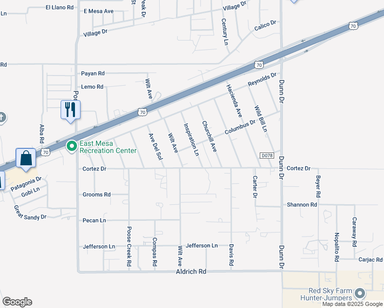map of restaurants, bars, coffee shops, grocery stores, and more near 6550 Inspiration Lane in Las Cruces