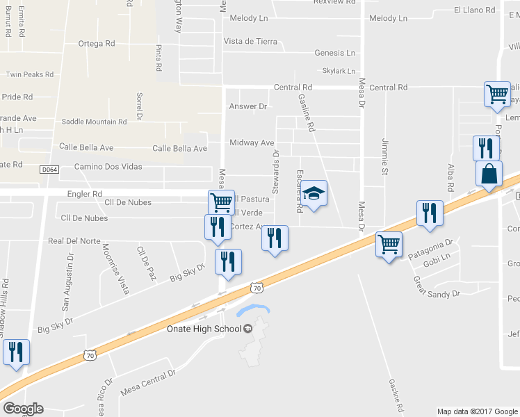 map of restaurants, bars, coffee shops, grocery stores, and more near 5081 Calle Verde in Las Cruces