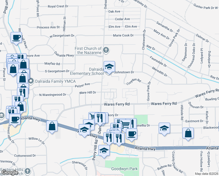 map of restaurants, bars, coffee shops, grocery stores, and more near 4036 Chambers Place in Montgomery