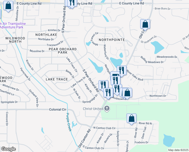 map of restaurants, bars, coffee shops, grocery stores, and more near 12 Windy Ridge Cove in Jackson