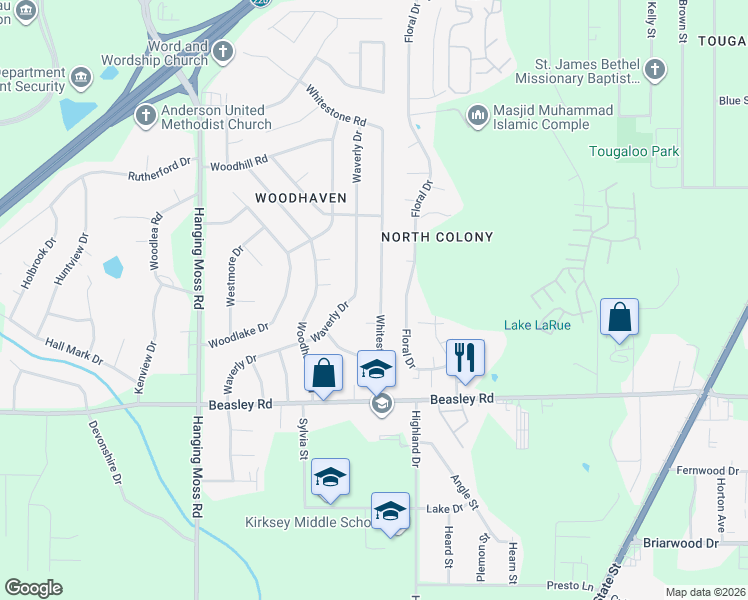 map of restaurants, bars, coffee shops, grocery stores, and more near 6046 Waverly Drive in Jackson