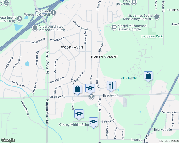 map of restaurants, bars, coffee shops, grocery stores, and more near 6046 Waverly Drive in Jackson