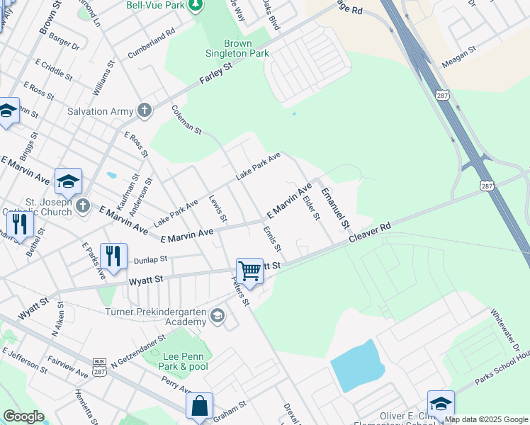 map of restaurants, bars, coffee shops, grocery stores, and more near 1301 East Marvin Avenue in Waxahachie