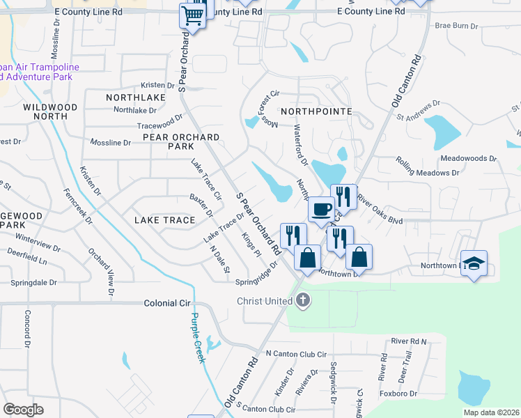 map of restaurants, bars, coffee shops, grocery stores, and more near 12 Windy Ridge Cove in Jackson