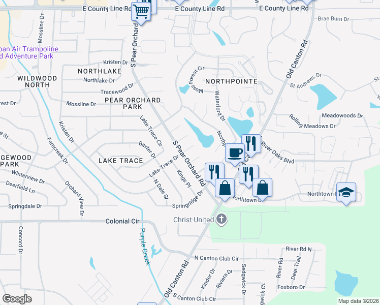 map of restaurants, bars, coffee shops, grocery stores, and more near 12 Windy Ridge Cove in Jackson
