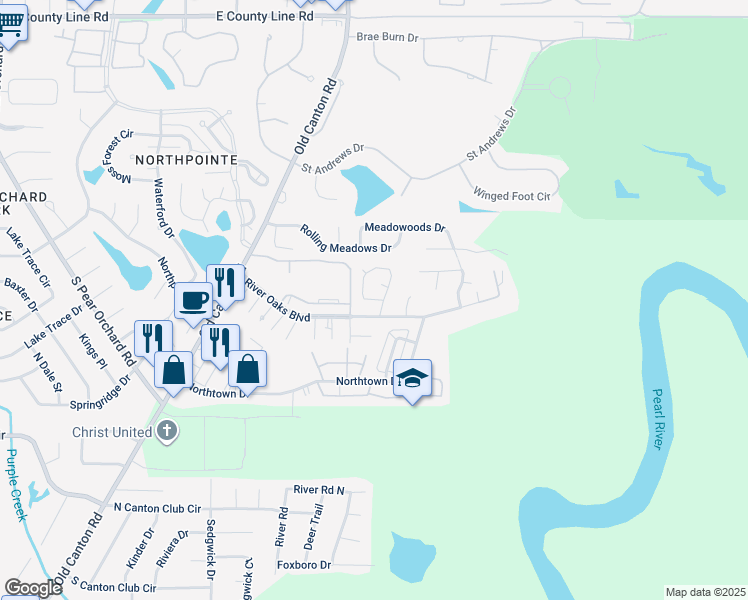 map of restaurants, bars, coffee shops, grocery stores, and more near Northtown Road in Jackson