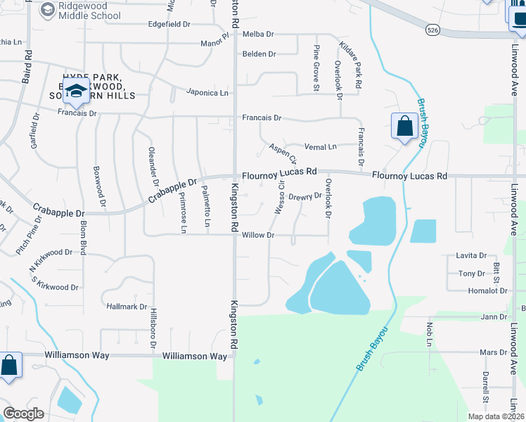 map of restaurants, bars, coffee shops, grocery stores, and more near 807 Dalisa Circle in Shreveport