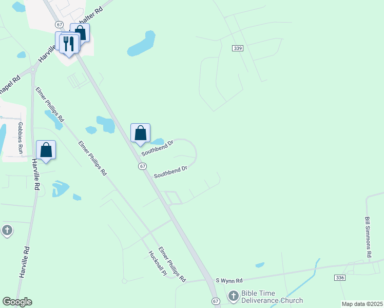 map of restaurants, bars, coffee shops, grocery stores, and more near 1122B Southbend Drive in Statesboro