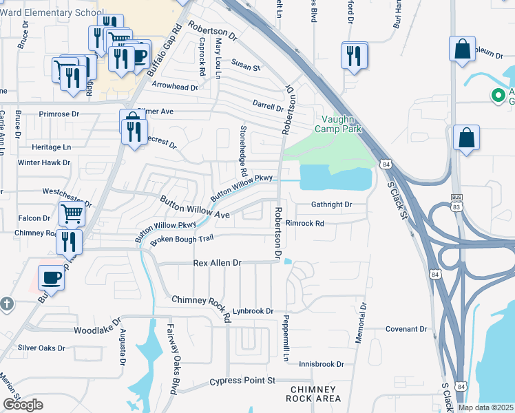 map of restaurants, bars, coffee shops, grocery stores, and more near 2501 Button Willow Avenue in Abilene