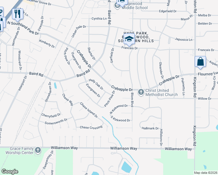 map of restaurants, bars, coffee shops, grocery stores, and more near 2039 Crabapple Drive in Shreveport