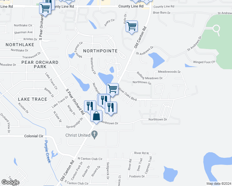 map of restaurants, bars, coffee shops, grocery stores, and more near 109 River Place 1 in Jackson