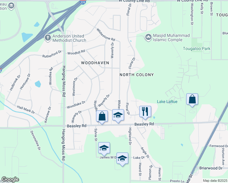 map of restaurants, bars, coffee shops, grocery stores, and more near 6046 Waverly Drive in Jackson